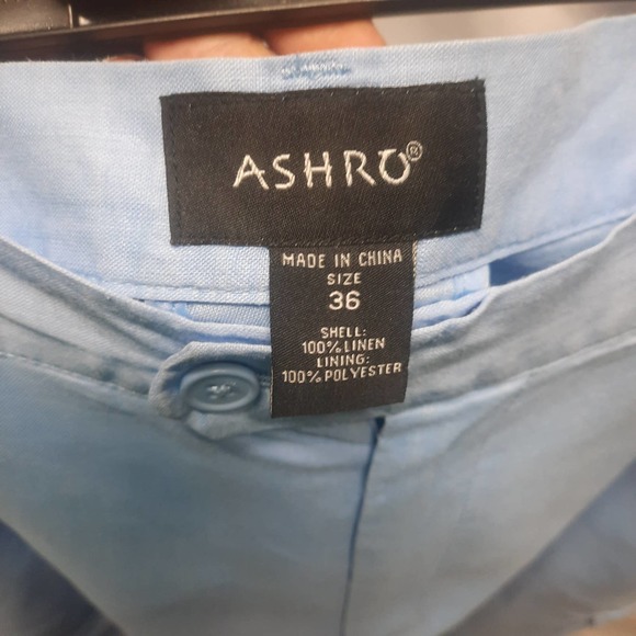 Ashro Jeshina 100% Linen Lt. Blue Capri 2 Cargo, front, back Pocket Pants 36" W - Picture 4 of 5